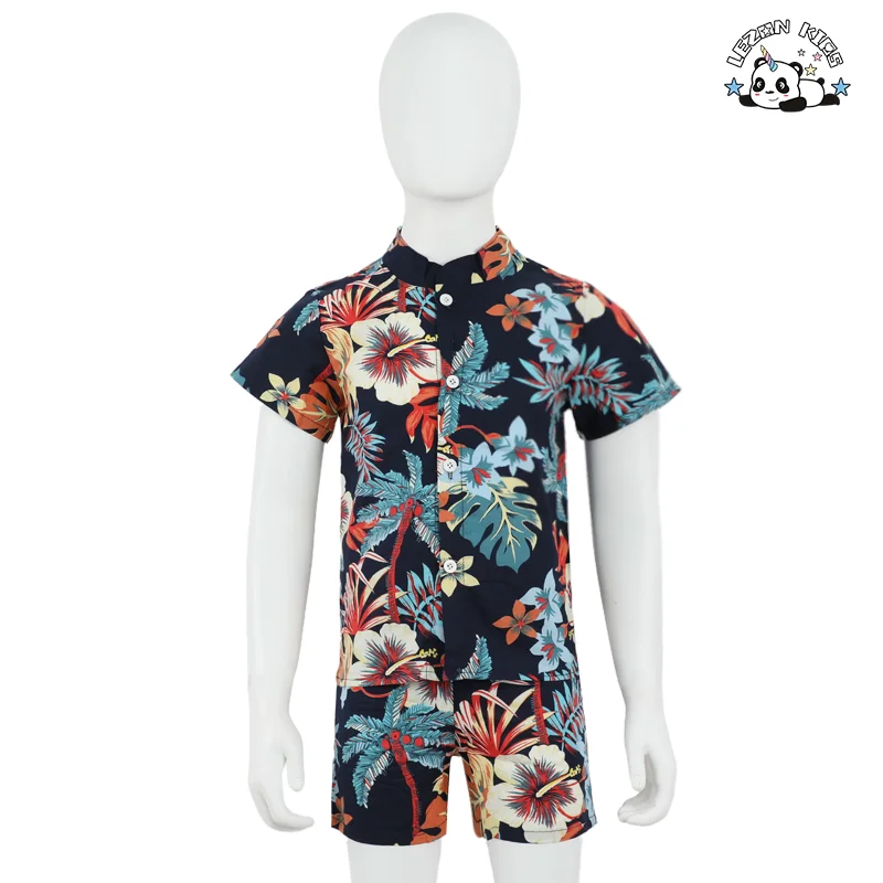 LEZONKIDS - Roupas infantis novas para meninos Verão 1-2-4-5 Anos Camisa manga curta Calções Conjunto de praia de duas peças